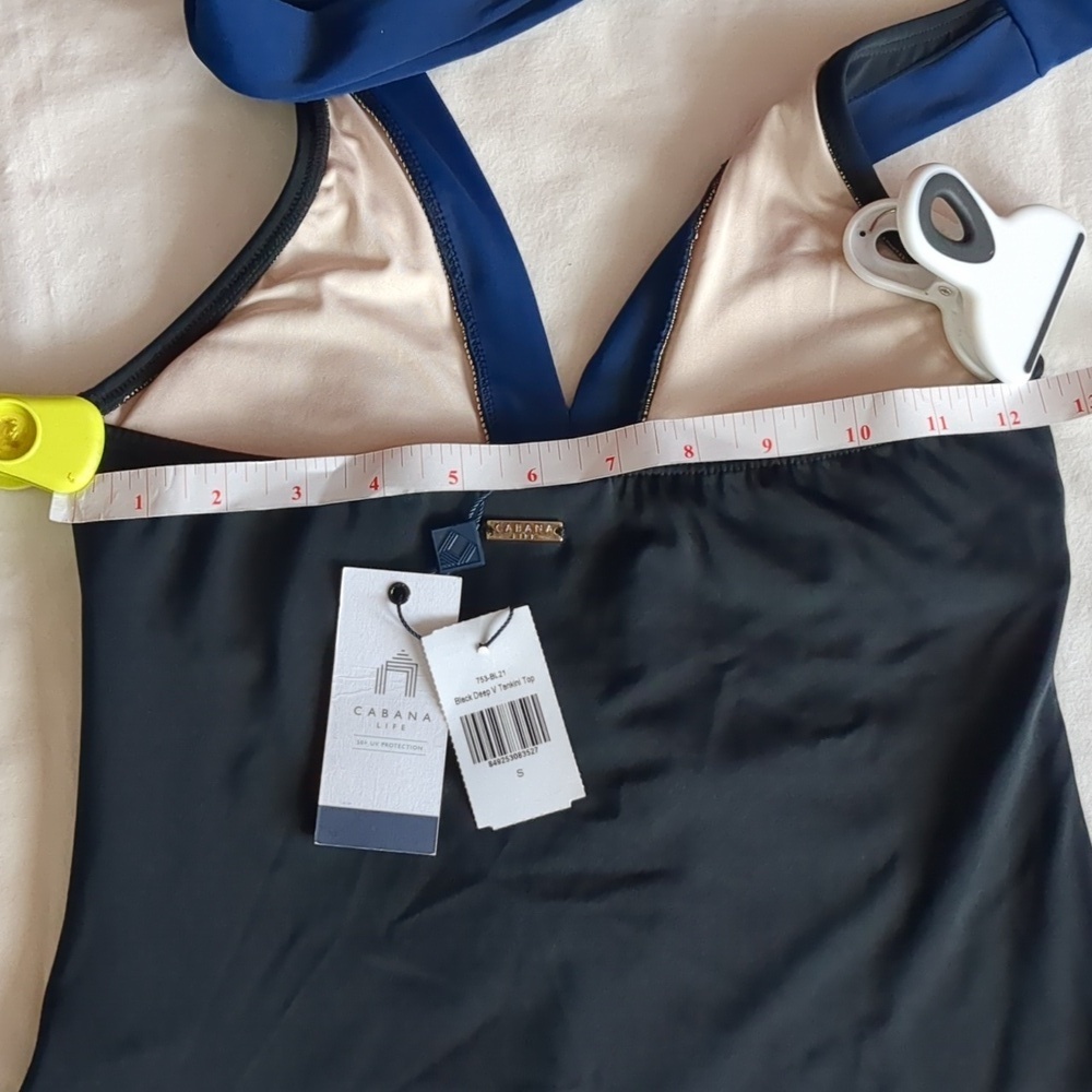 CABABA LIFE Black/Navy Tankini Adjustable Tie Top UPF 50+ NWT - Picture 17 of 17